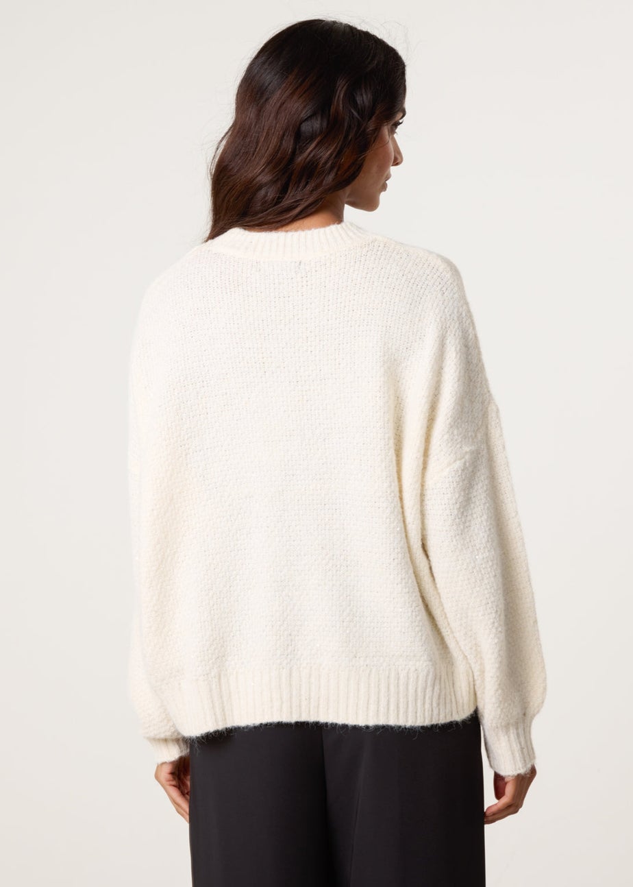 Blue Vanilla Ivory Round Neck Sequin Detailed Jumper