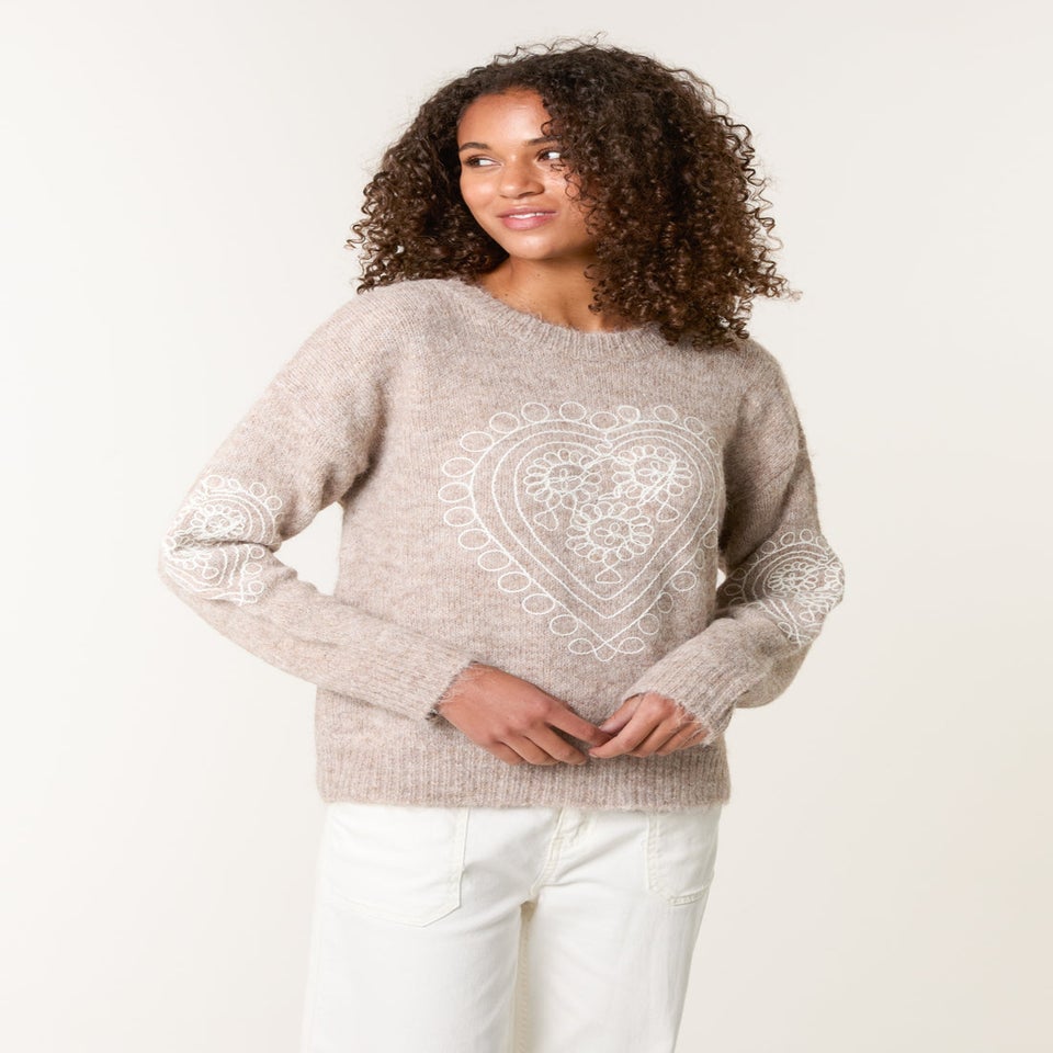 Blue Vanilla Beige Jumper With Embroidered Heart