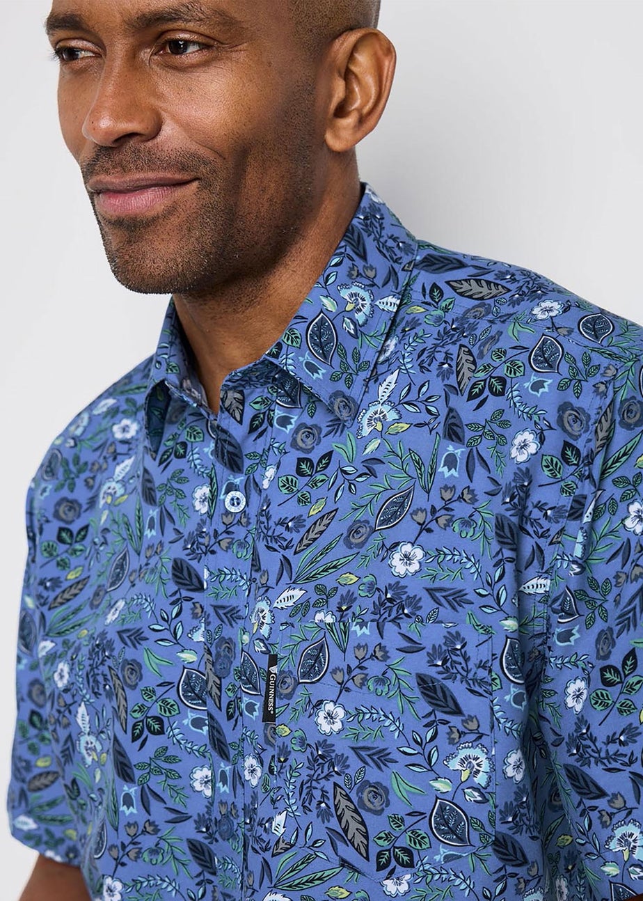 Cotton Traders Misty Blue Guinness TM 1/2 Short Sleeve Soft Touch Floral Print Shirt