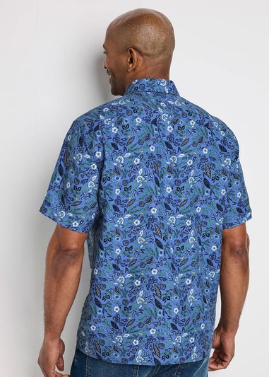 Cotton Traders Misty Blue Guinness TM 1/2 Short Sleeve Soft Touch Floral Print Shirt