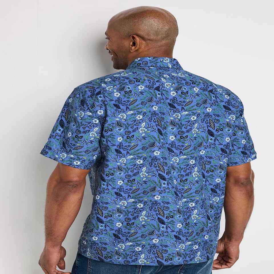 Cotton Traders Misty Blue Guinness TM 1/2 Short Sleeve Soft Touch Floral Print Shirt