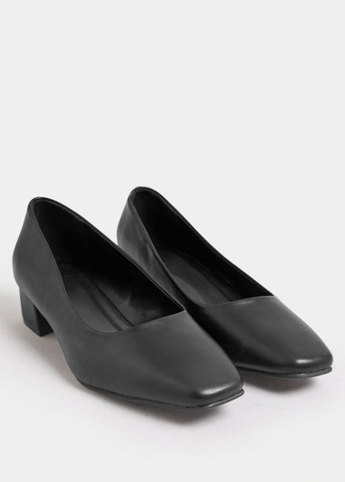Yours Black Faux Leather Block Heel Court Shoes In Extra Wide EEE Fit