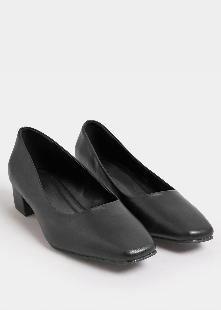Yours Black Faux Leather Block Heel Court Shoes In Extra Wide EEE Fit