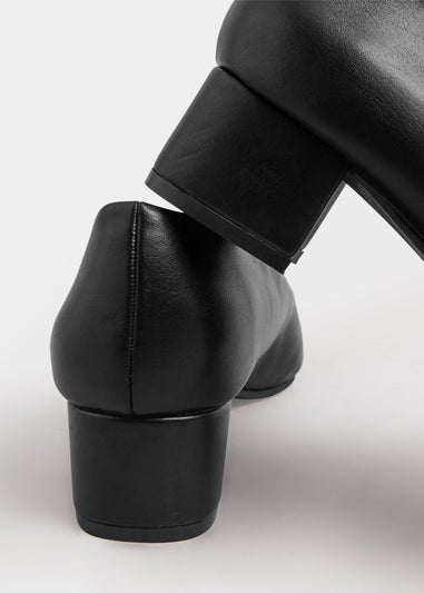 Yours Black Faux Leather Block Heel Court Shoes In Extra Wide EEE Fit