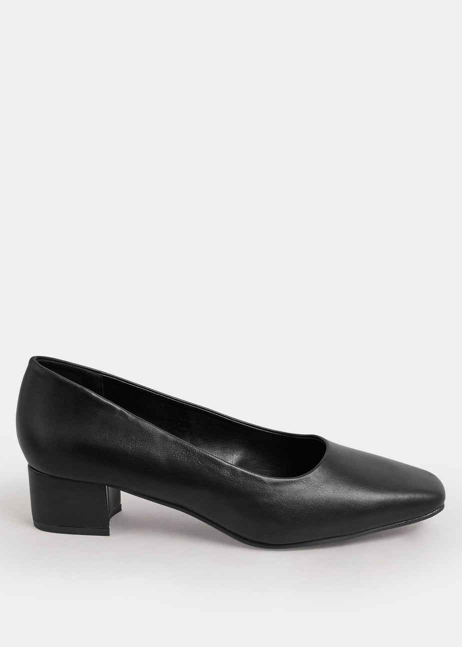Yours Black Faux Leather Block Heel Court Shoes In Extra Wide EEE Fit