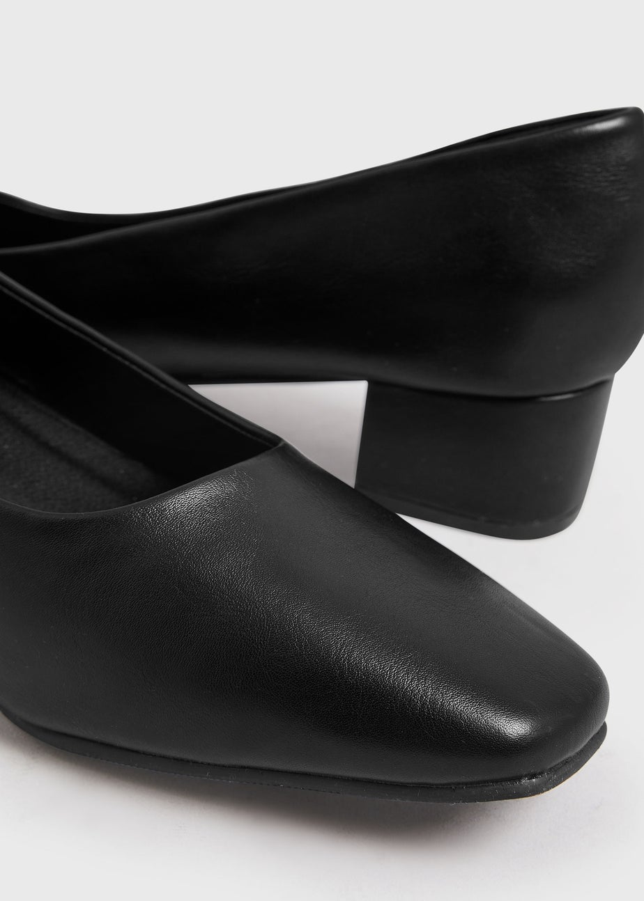 Yours Black Faux Leather Block Heel Court Shoes In Extra Wide EEE Fit