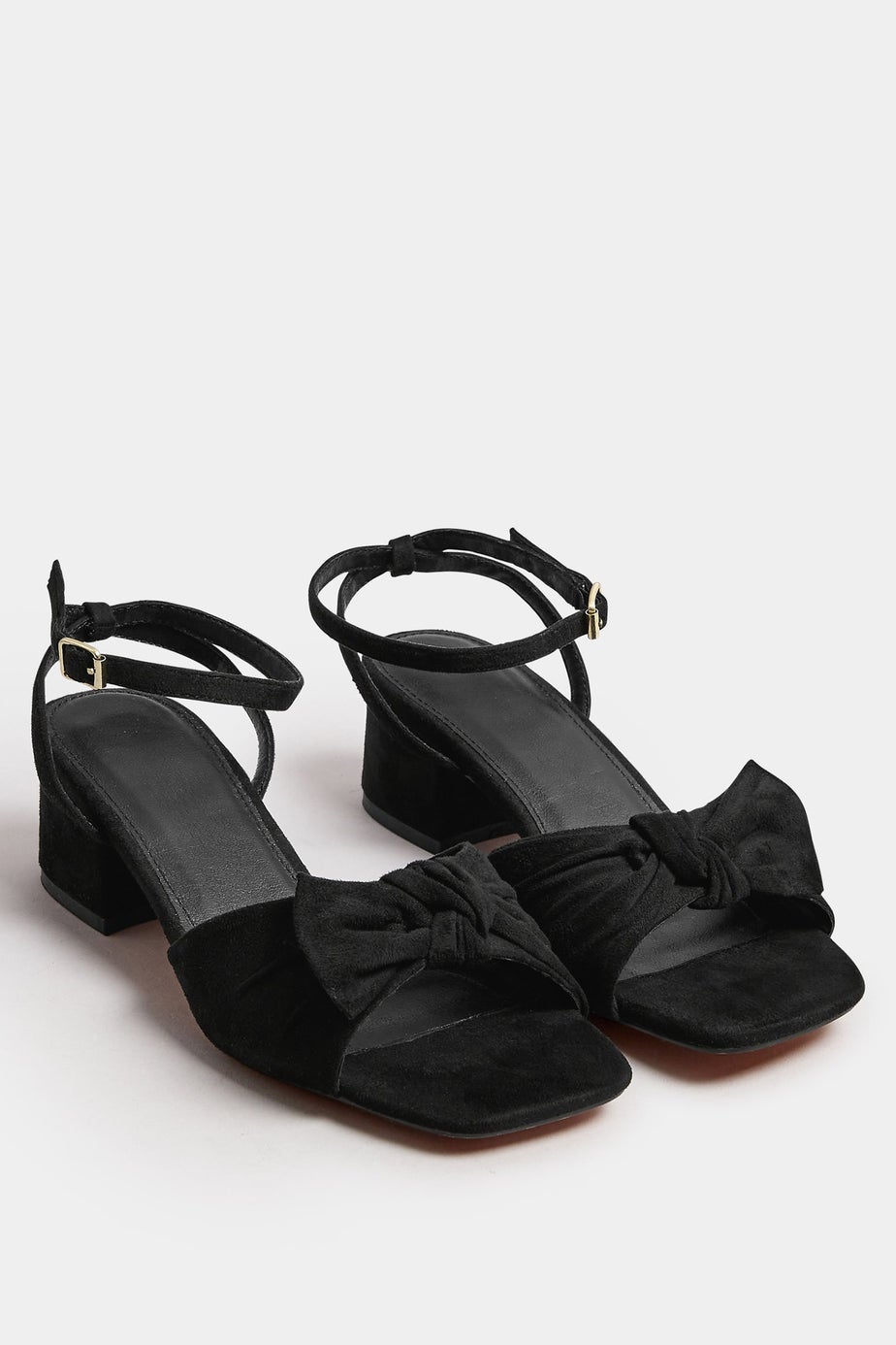 Yours Black Faux Suede Bow Front Block Heels In Extra Wide EEE Fit