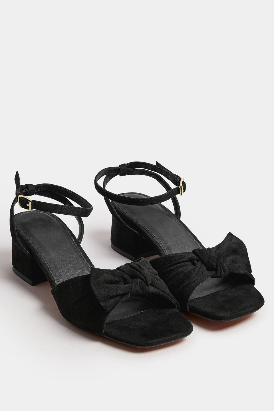 Yours Black Faux Suede Bow Front Block Heels In Extra Wide EEE Fit