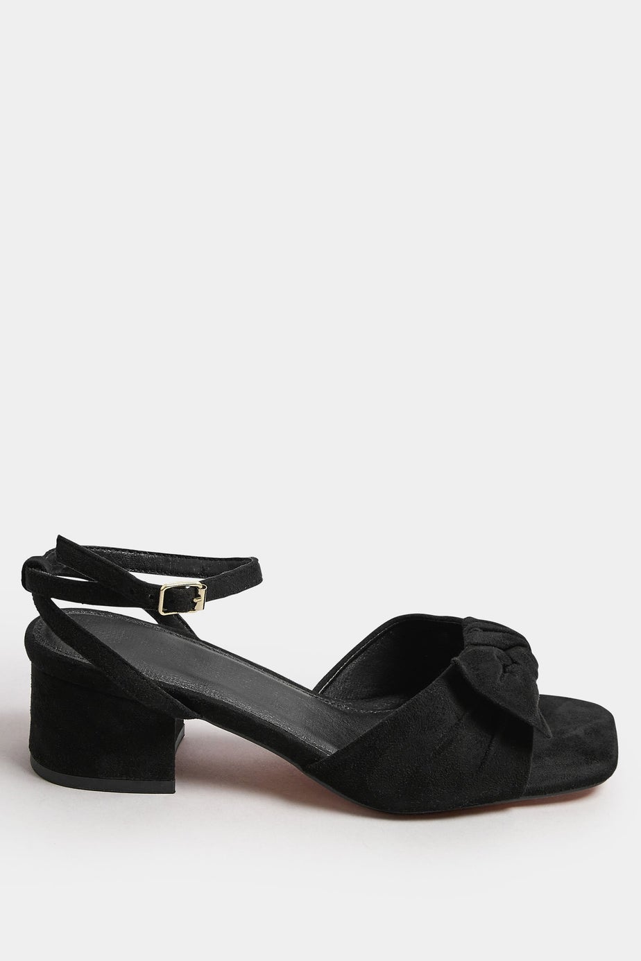 Yours Black Faux Suede Bow Front Block Heels In Extra Wide EEE Fit