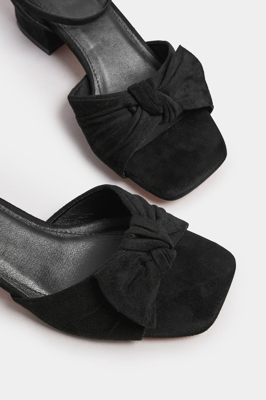 Yours Black Faux Suede Bow Front Block Heels In Extra Wide EEE Fit