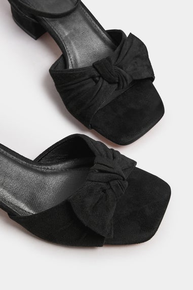 Yours Black Faux Suede Bow Front Block Heels In Extra Wide EEE Fit