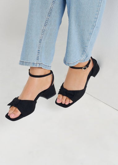 Yours Black Faux Suede Bow Front Block Heels In Extra Wide EEE Fit