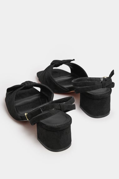 Yours Black Faux Suede Bow Front Block Heels In Extra Wide EEE Fit