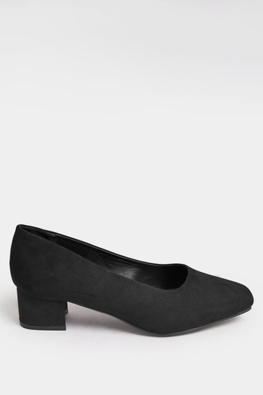 Yours Black Faux Suede Block Heel Court Shoe In Extra Wide EEE Fit