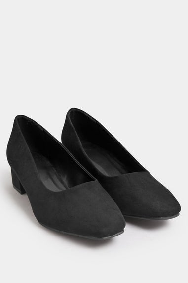 Yours Black Faux Suede Block Heel Court Shoe In Extra Wide EEE Fit