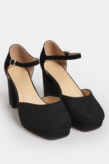 Yours Curve Black Platform Court Shoes In Extra Wide EEE Fit