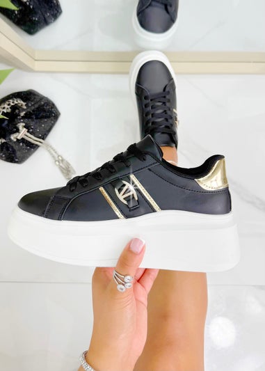 Love Lemonade Black Crystal Glam Runner Trainers