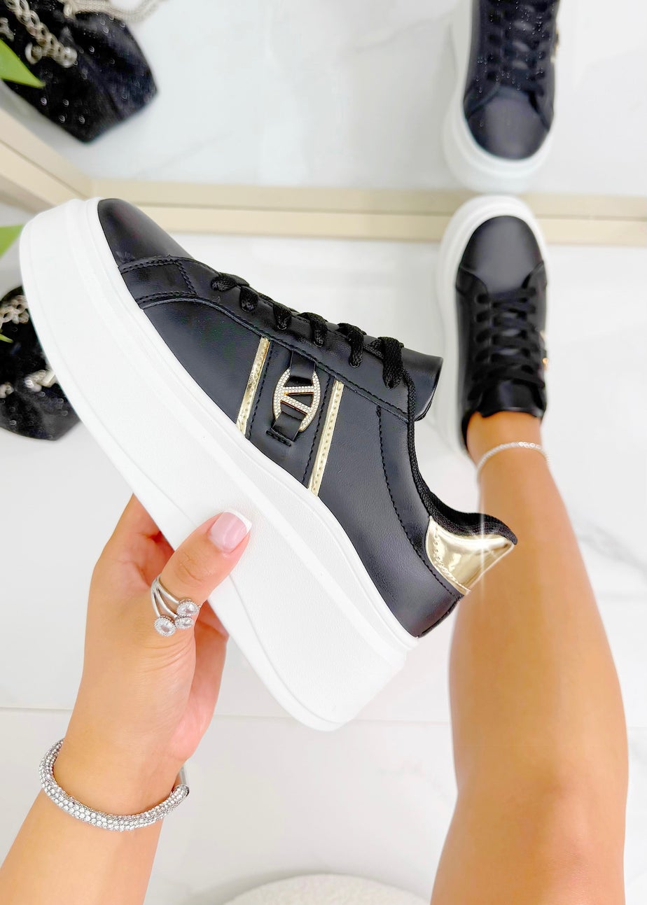 Love Lemonade Black Crystal Glam Runner Trainers