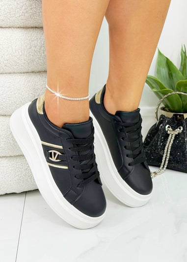 Love Lemonade Black Crystal Glam Runner Trainers