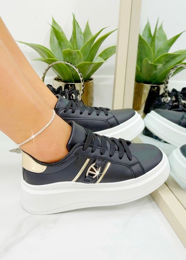 Love Lemonade Black Crystal Glam Runner Trainers