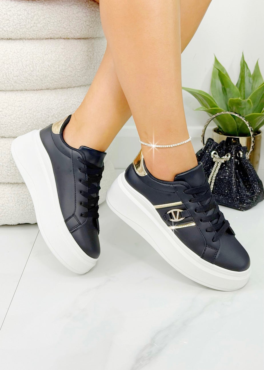 Love Lemonade Black Crystal Glam Runner Trainers