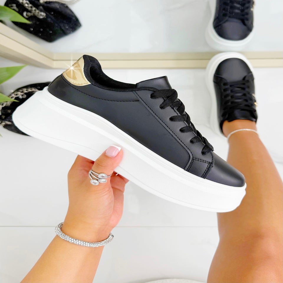 Love Lemonade Black Crystal Glam Runner Trainers