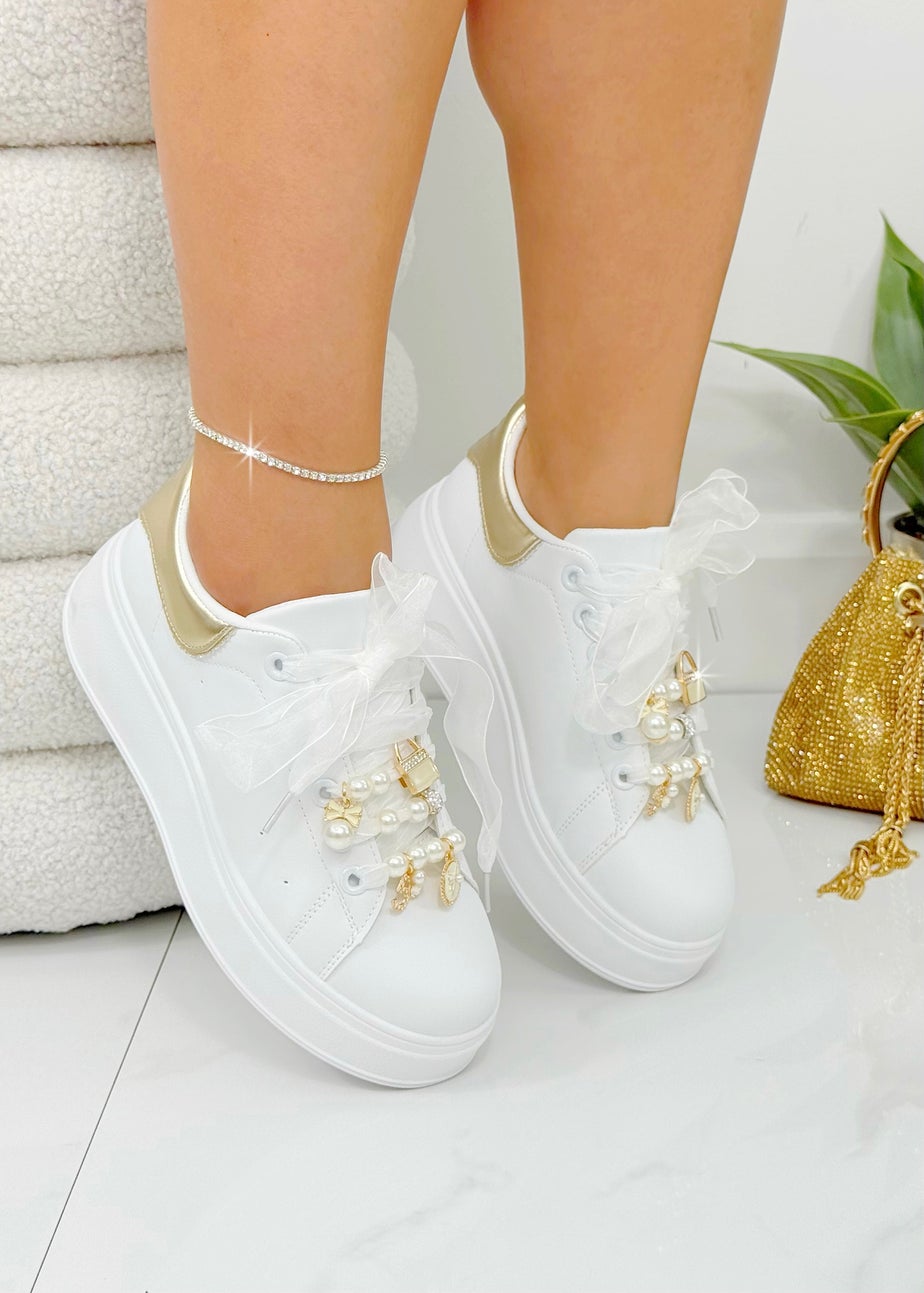 Love Lemonade Gold Sparkly Pearl Charm Trainers