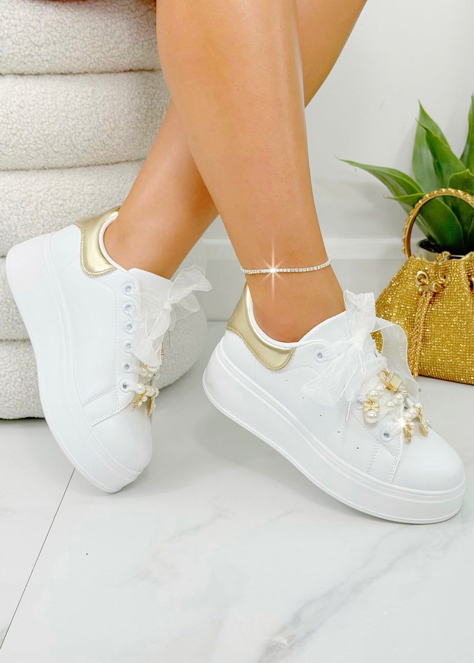 Love Lemonade Gold Sparkly Pearl Charm Trainers