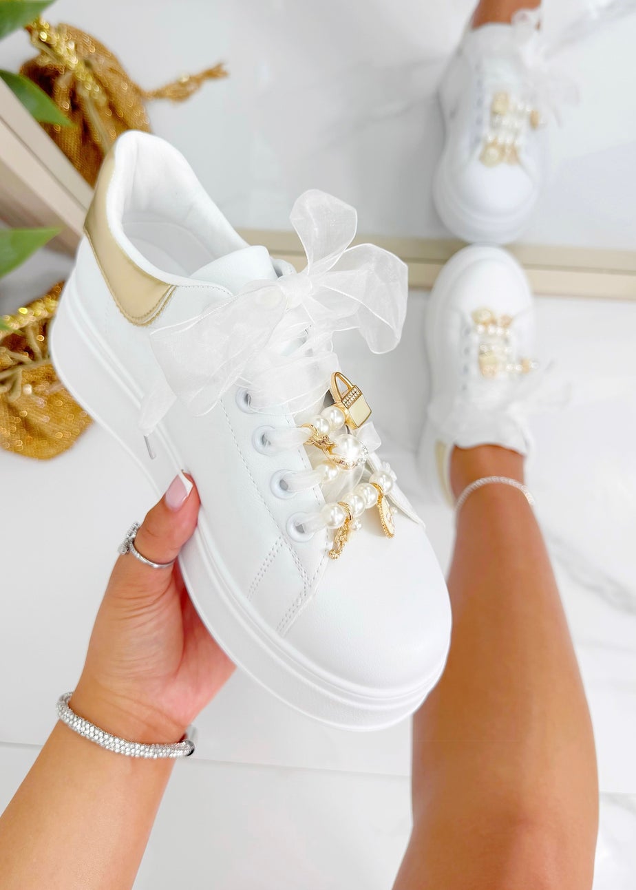 Love Lemonade Gold Sparkly Pearl Charm Trainers