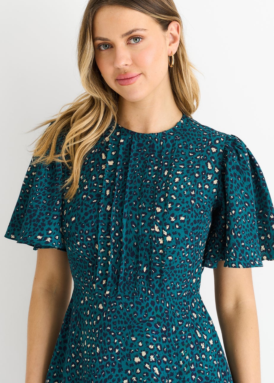 Gini London Green Animal Print Smock Oversized Tiered Midi Dress