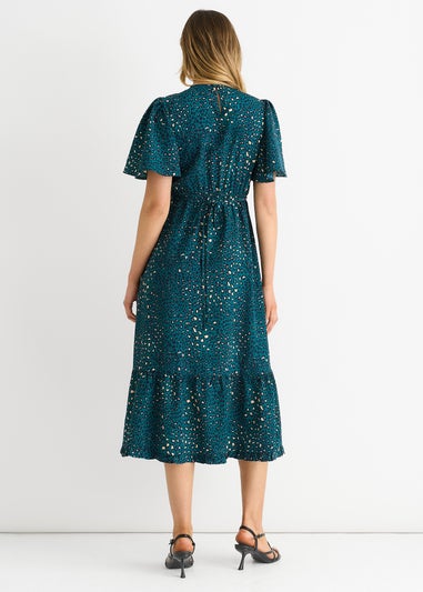 Gini London Green Animal Print Smock Oversized Tiered Midi Dress