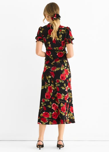 Gini London Black Floral Lace Trim Detail Midi Dress