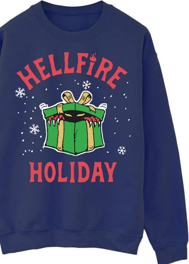 Stranger Things Hellfire Christmas Navy Blue Graphic Sweatshirt