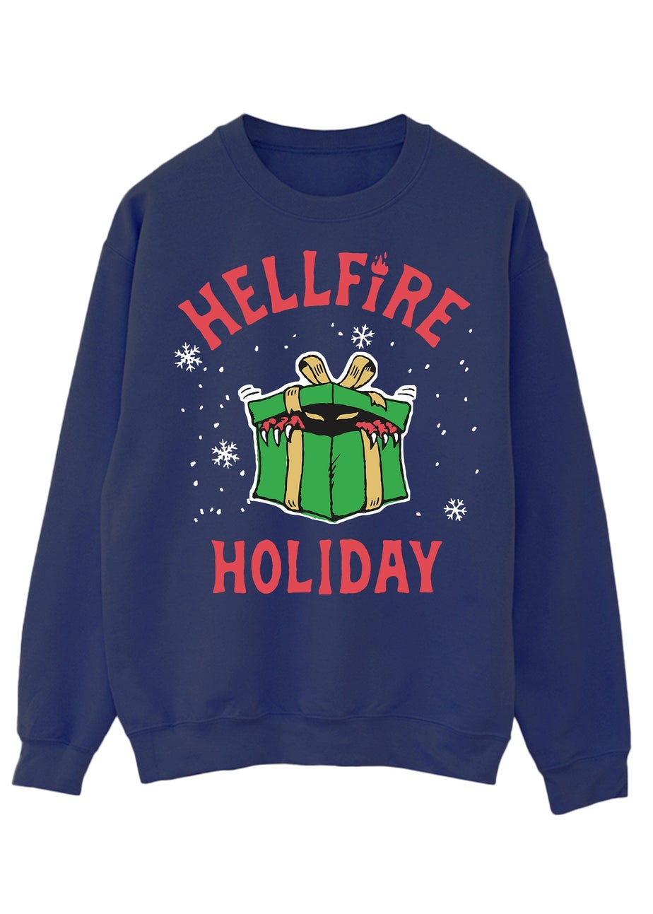 Stranger Things Hellfire Christmas Navy Blue Graphic Sweatshirt