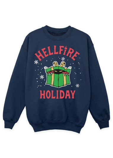 Stranger Things Hellfire Christmas Boys Navy Blue Graphic Sweatshirt (Age 7-13 Years)