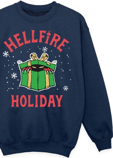 Stranger Things Hellfire Christmas Boys Navy Blue Graphic Sweatshirt (Age 7-13 Years)