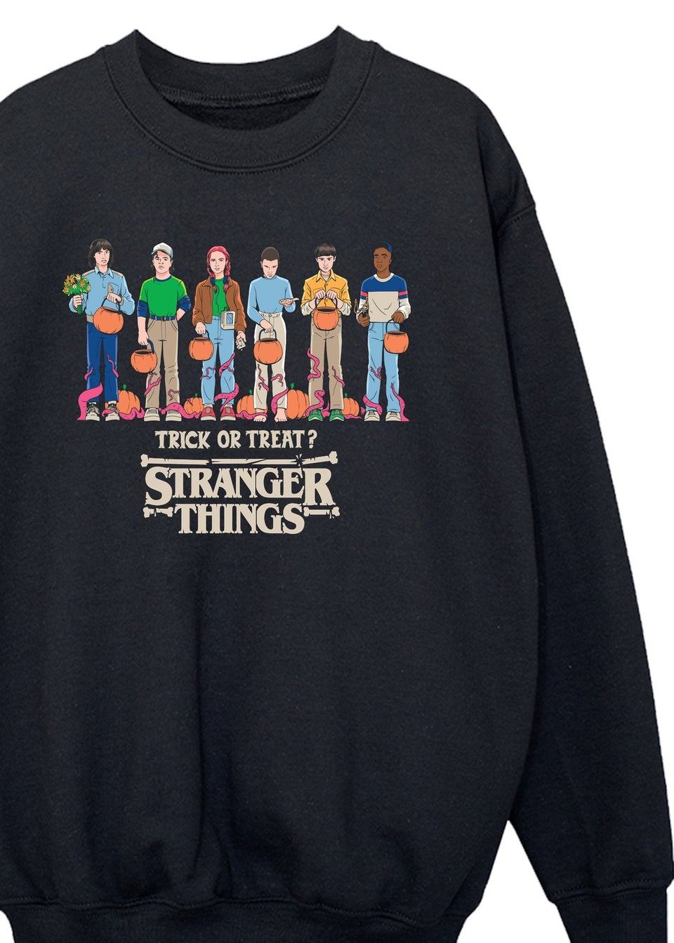 Stranger Things Trick Or Treat Boys Black Graphic Sweatshirt (Age 7-13 Years)