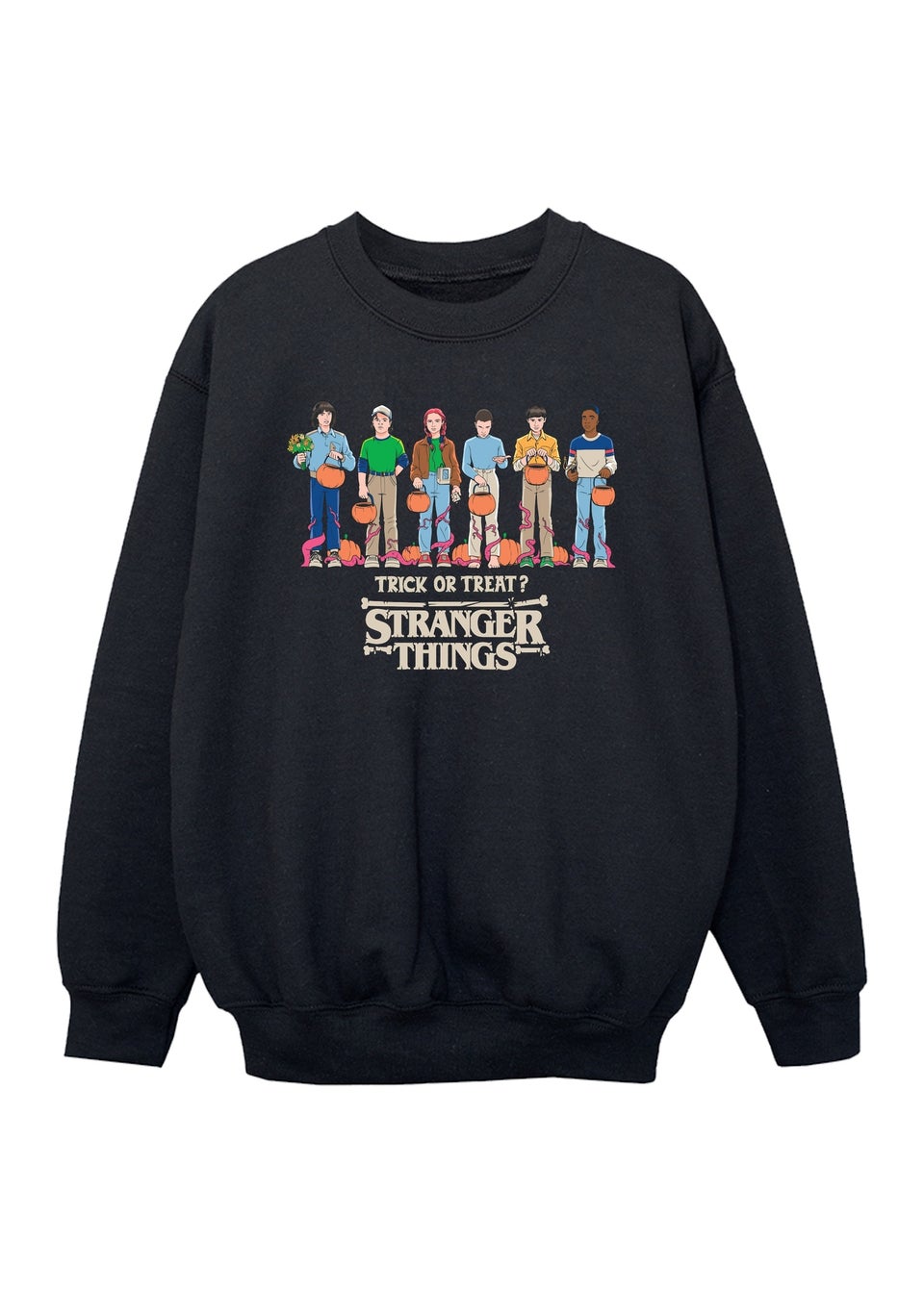 Stranger Things Trick Or Treat Boys Black Graphic Sweatshirt (Age 7-13 Years)