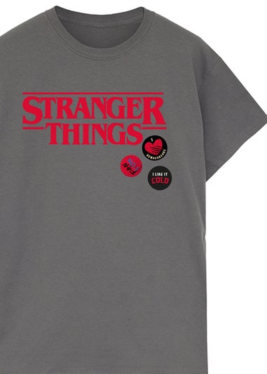 Stranger Things Pins Washed Charcoal Graphic Washed T-Shirt