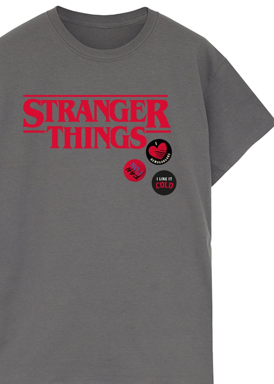 Stranger Things Pins Washed Charcoal Graphic Washed T-Shirt