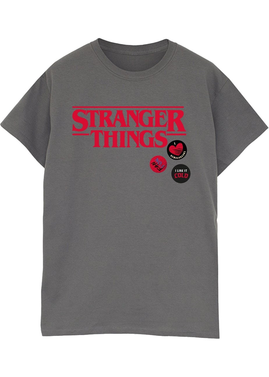 Stranger Things Pins Washed Charcoal Graphic Washed T-Shirt