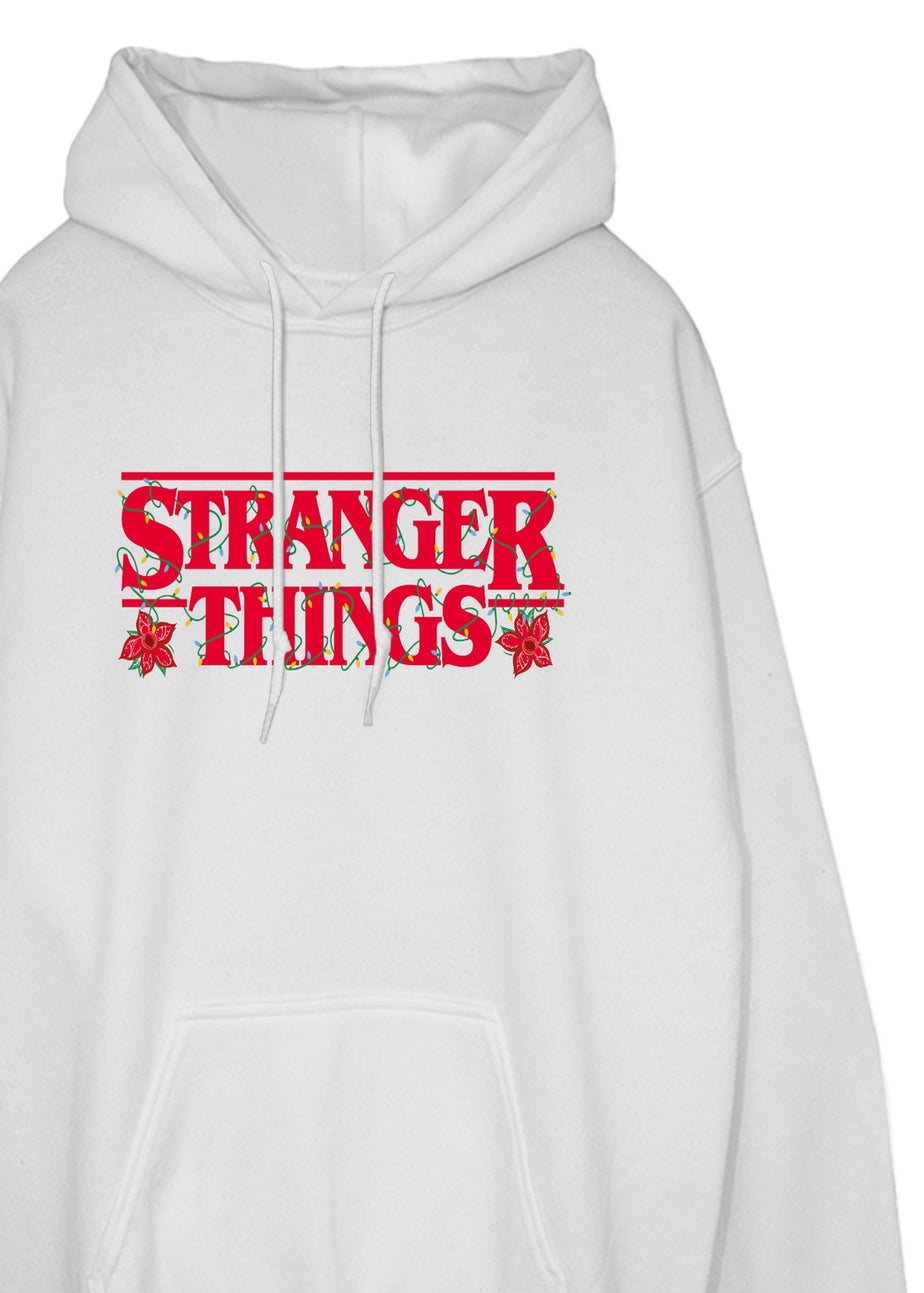 Stranger Things Christmas Logo White Graphic Hoodie
