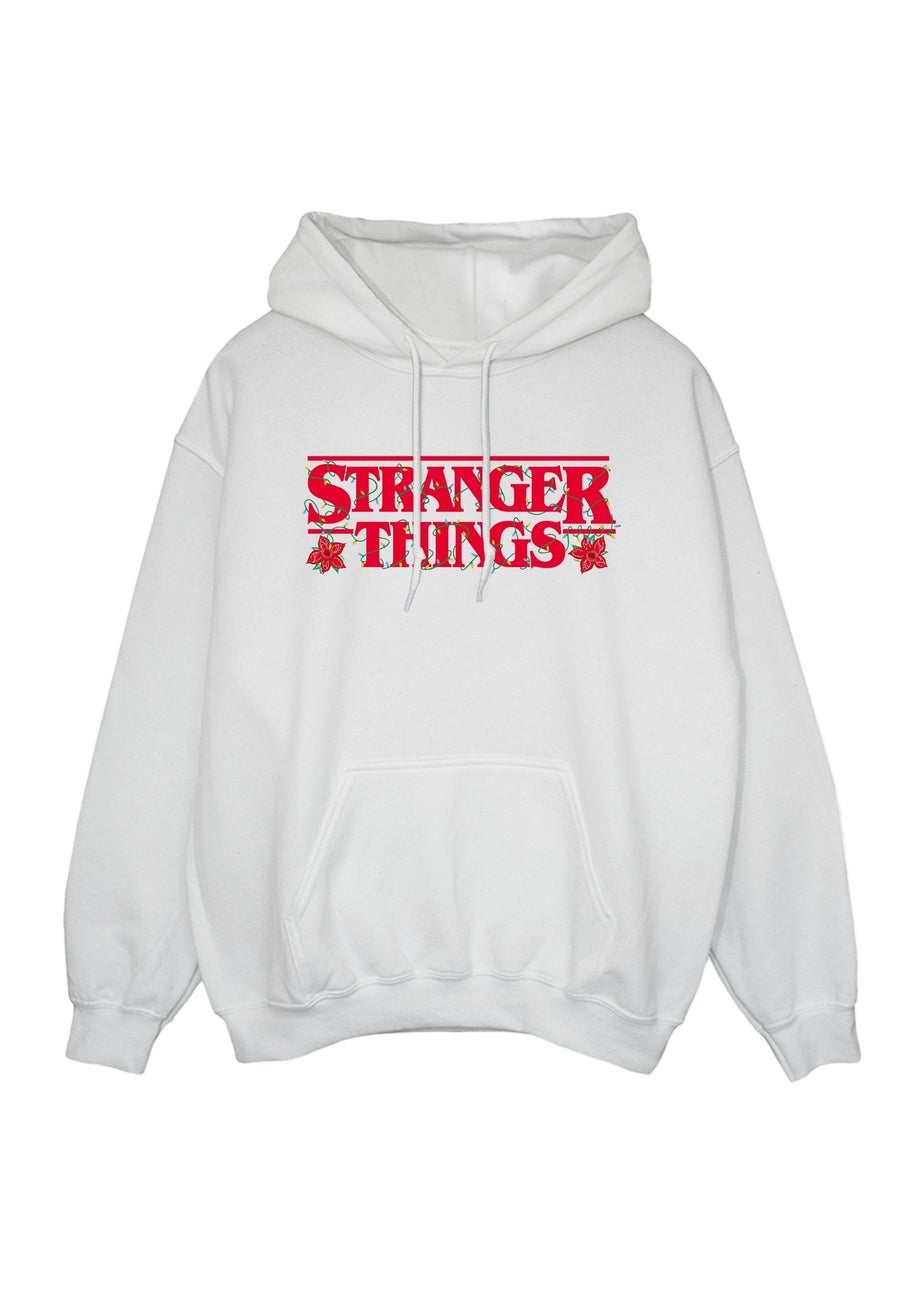 Stranger Things Christmas Logo White Graphic Hoodie