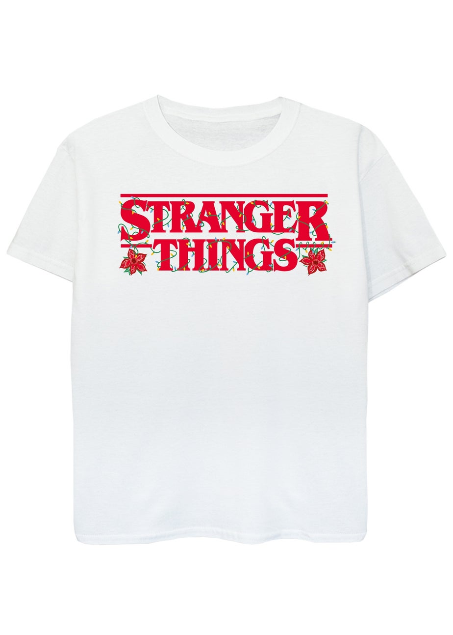 Stranger Things Christmas Logo Girls White Graphic T-Shirt (7-13 Years)