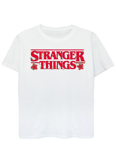 Stranger Things Christmas Logo Girls White Graphic T-Shirt (7-13 Years)