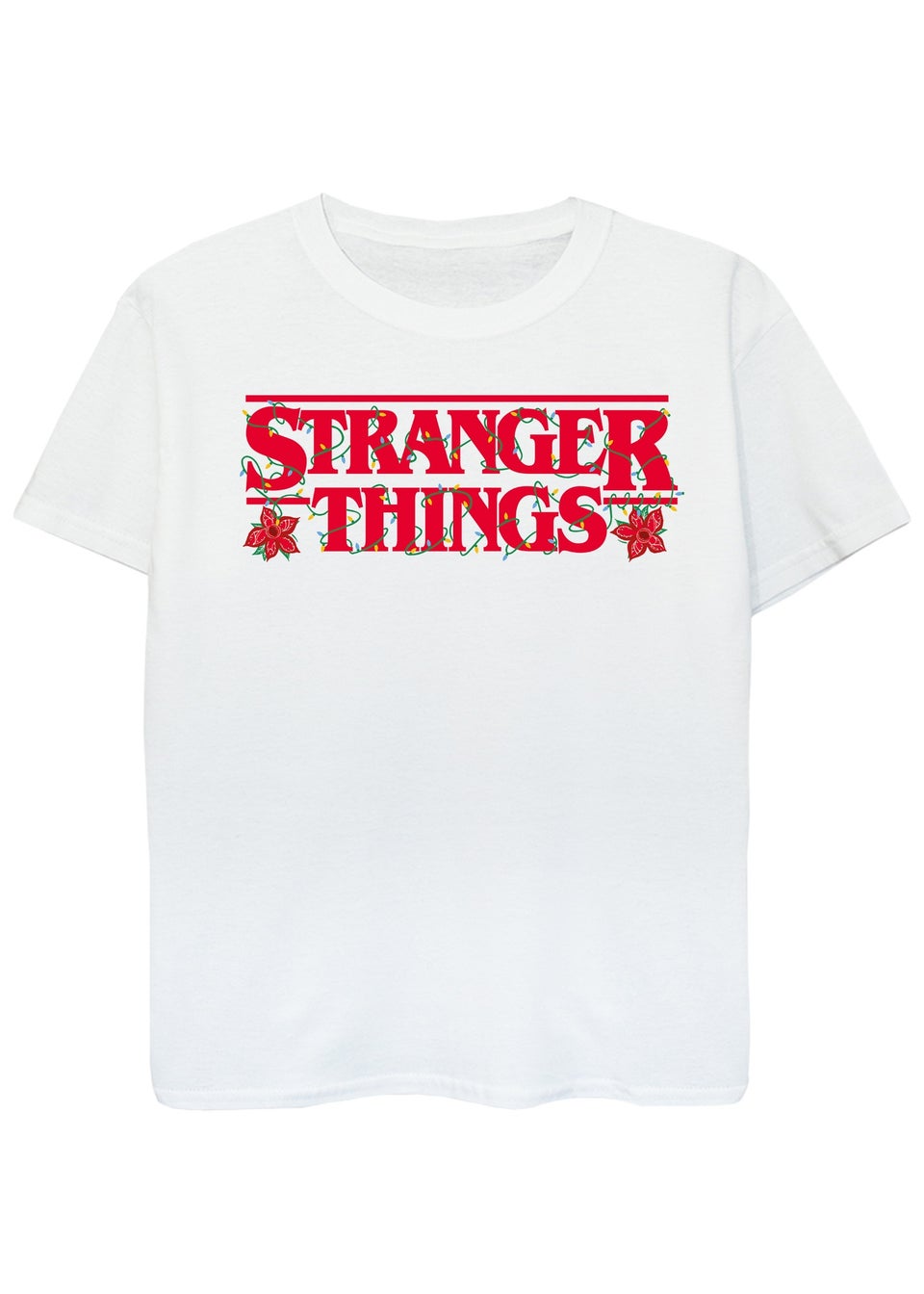 Stranger Things Christmas Logo Girls White Graphic T-Shirt (7-13 Years)