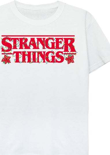 Stranger Things Christmas Logo Girls White Graphic T-Shirt (7-13 Years)