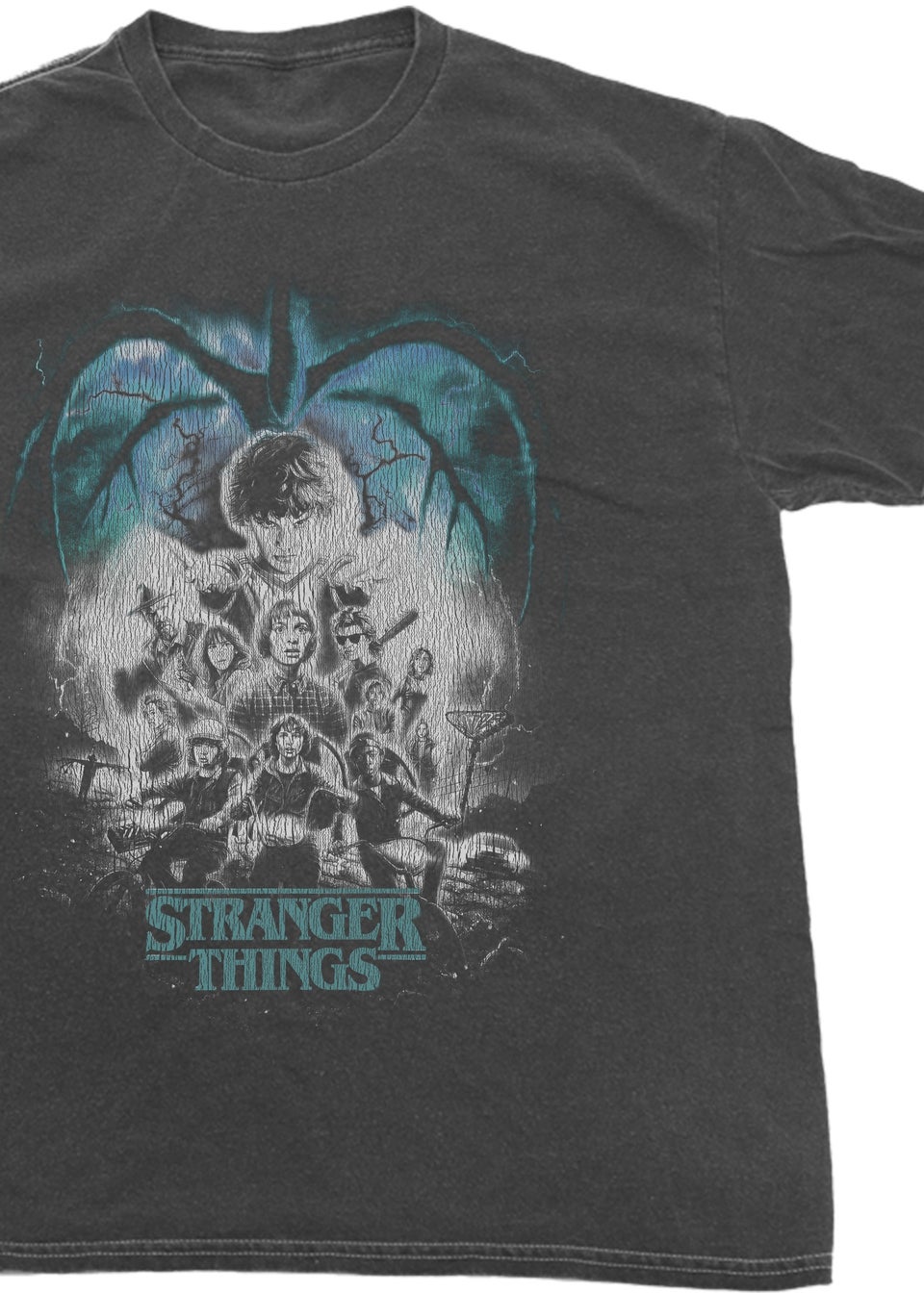 Stranger Things Poster Washed Charcoal Graphic T-Shirt