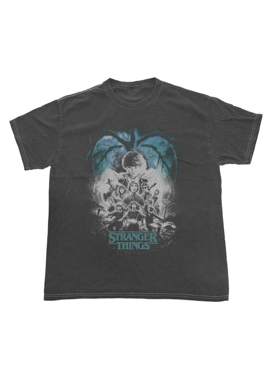 Stranger Things Poster Washed Charcoal Graphic T-Shirt