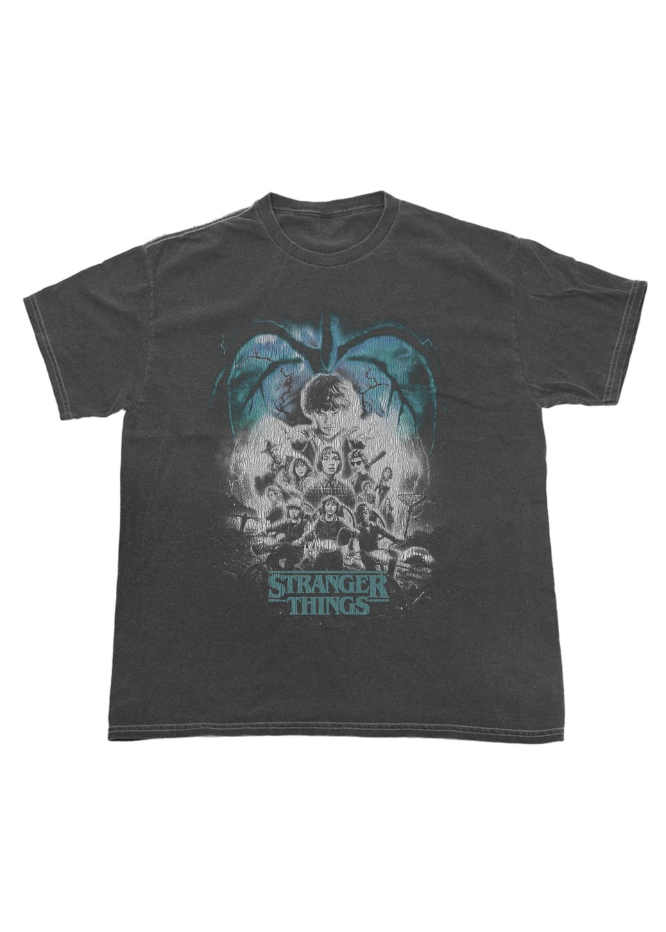 Stranger Things Poster Washed Charcoal Graphic T-Shirt